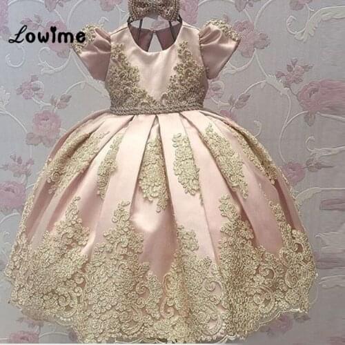 2017 First Communion Dresses for girl Short Sleeve Princess Flower Girl Dresses Birthday Party Dress with Appliques Custom Made