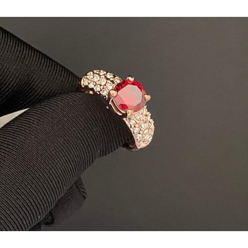 SALE High Quality 2021 Red Stone Gift Women Wedding Ring Jewellery Accessories Crystals Jewelry Cubic Zirconia Rose Gold