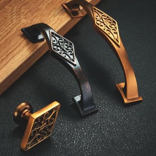 Retro Cabinet Wardrobe Furniture Handle Knobs Zinc Alloy Copper Plating Pull Kitchen Drawer Handles Hardware Knobs 96mm 128mm