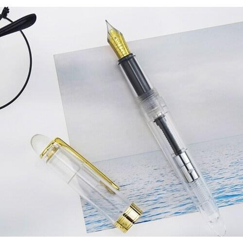 LORELEI Acrylic Resin Transparent Fountain Pen with Gold Clip Iridium EF/F 0.38/0.5mm with Converter Gift Ink Pen for Business