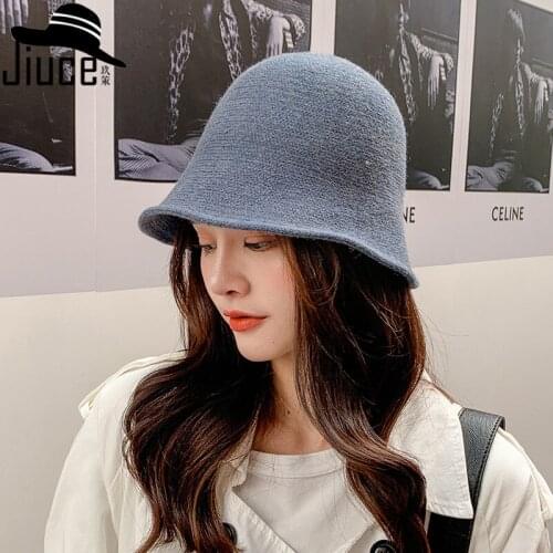 2020 Artistic Style Female Pure Color Joker Knitted Fisherman Hat Simple Leisure for Women 30% Wool