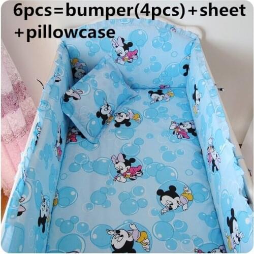 Discount! 6pcs Crib Baby Bedding Set for Girl Boy Newborn Baby Bed Set,include(bumper+sheet+pillowcase)