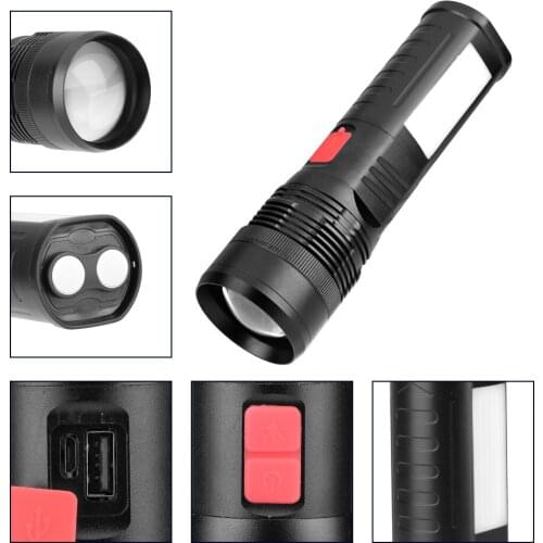 LED Dual Light Source Flashlight USB Rechargeable With Magnetic Tail Adjustment The Lighting Range For Camping Fishing