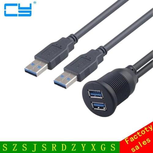 2 Ports Dual USB 3.0 Extension AUX Flush Mount Car Mount Extension Cable for Car Truck Boat Motorcycle Dashboard Panel - 1M