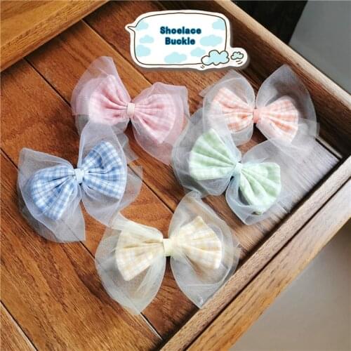 1PCS Shoes Decoration Plaid Bow Shoelace Buckle DIY Sneakers Canvas Shoes Decoration Women And Childrens Shoes Accessories