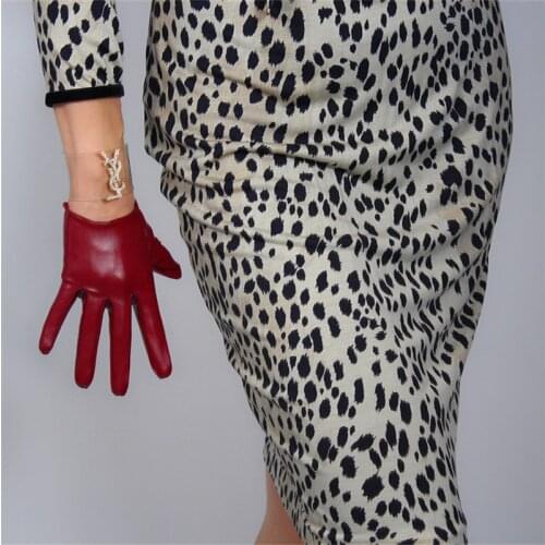 Ultra Short Leather Gloves 16cm Emulation Leather Imitation Sheepskin PU Dark Wine Red Dark Red Female Gloves WPU129