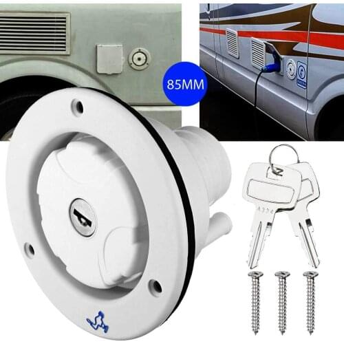Universal Fresh Motorhome Locking Water Cap Water Inlet Locakable Cap With Two Keys for RV Caravan White