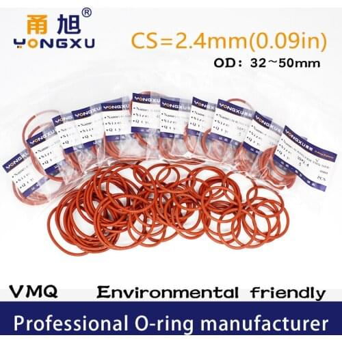 5PCS/lot Red Silicon O-ring Silicone/VMQ CS2.4mm OD32/33/34/35/36/38/40/42/44/45/48/50*2.4mm O Ring Seal Rubber Gasket Rings