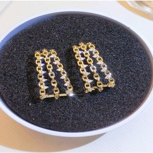 2021 Trendy Hollow Out Golden Circle Chain Stud Earrings for women Rhinestone Statement Geometric Prevent Allergy Jewelry