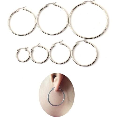 Fashion jewerly 2 pieces 316L Stainless Steel Women Earrings Steel Black Gold three color Hoop Earrings Diameter 10 mm to 85 mm