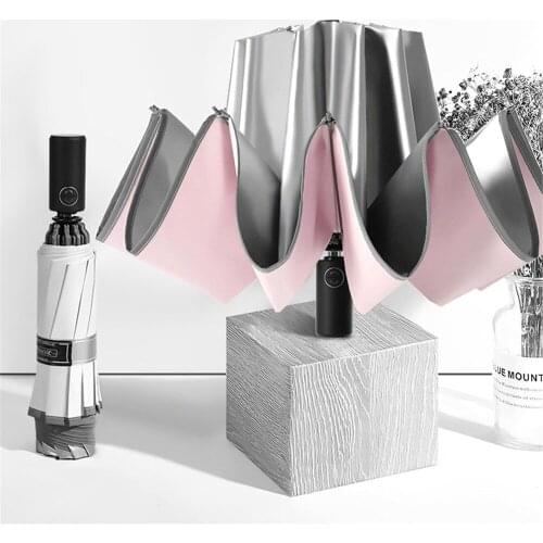 Automatic reverse umbrella windproof rainy and sunny umbrella UV protection titanium silver sunshade sun umbrella UPF50+ 10 ribs