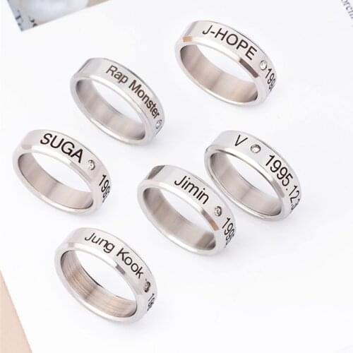 1Pc Kpop Ring Stainless Steel JHOPE Finger Rings Jewelry Rings Accessories for Men Women Female Bangtan Boys Jewelry, Size 7-12