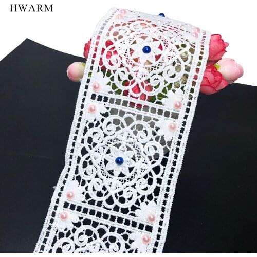 5yard New Bilateral Water-Soluble 3d Lace Fabric With Beads Sewing Trim Dress Accessories High-End Spot White Skirt Decoration