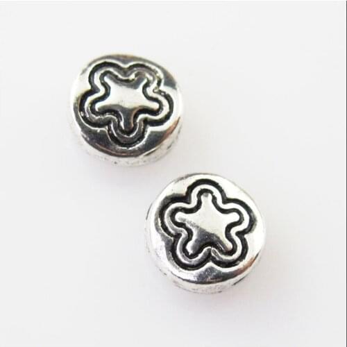 60Pcs Antiqued Silver Color Round Star Spacer Beads Charms 6.5mm