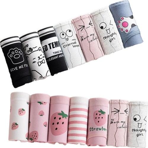 7 Pcs/Lot Womens Panties Underwear Cotton Briefs Girls Sexy Lingerie Print Fruits Pantys Soft Cute Underpants Shorts For Women