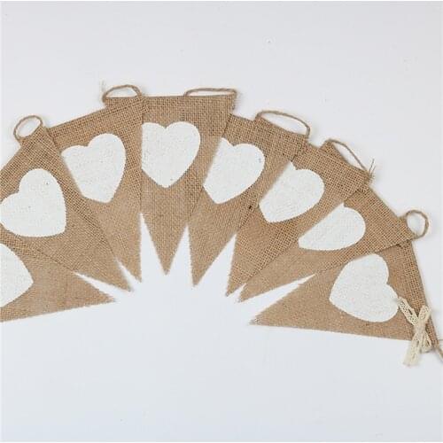 8 Pieces Flags Wedding Vintage Banner Home Decor Hessian Bunting Burlap Cord Jute Rope Photobooth Love Heart Flag