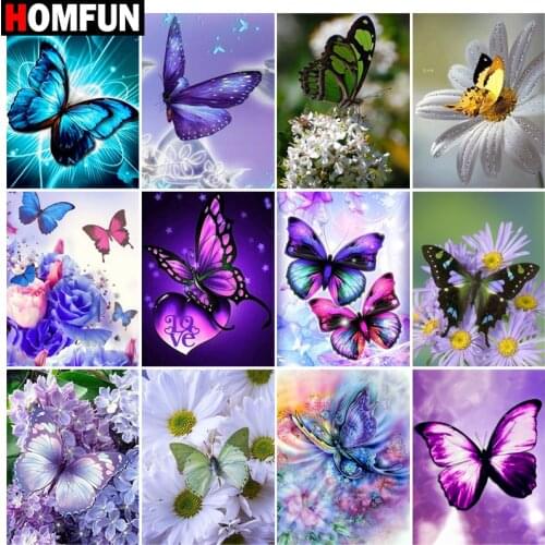 HOMFUN Diy 5d Diamond Painting "Flower butterfly scenery" Cross Stitch Square Round Diamond Embroidery Handwork Rhinestone Art