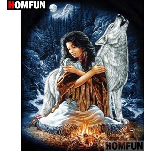 HOMFUN Full Square/Round Drill 5D DIY Diamond Painting "Beautiful wolf" Embroidery Cross Stitch 5D Home Decor Gift A00751