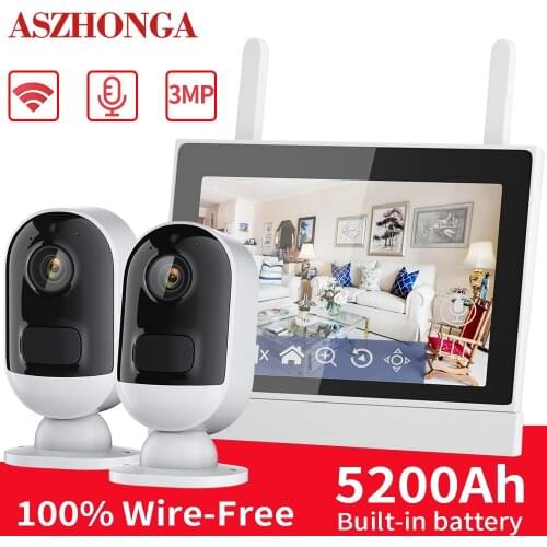 Wireless WIFI 3MP Battery Security IP Camera With 7-Inch NVR Monitor System HD CCTV Surveillance Cam Kit AI Human PIR Detection