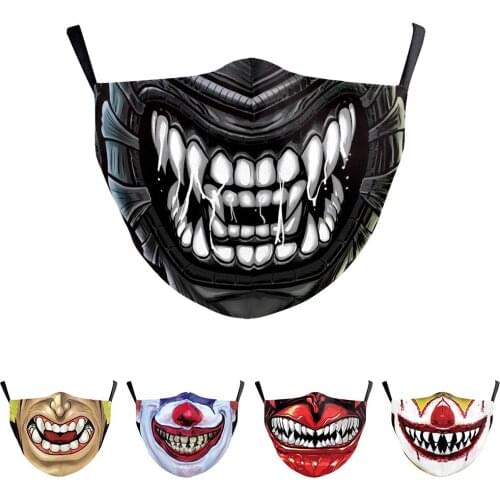 Skull Joker Teeth Mouth Masks Halloween Cospaly Funny Women Men Unisex Face-Protection Cycling Spots Breathable Adult Party Mask