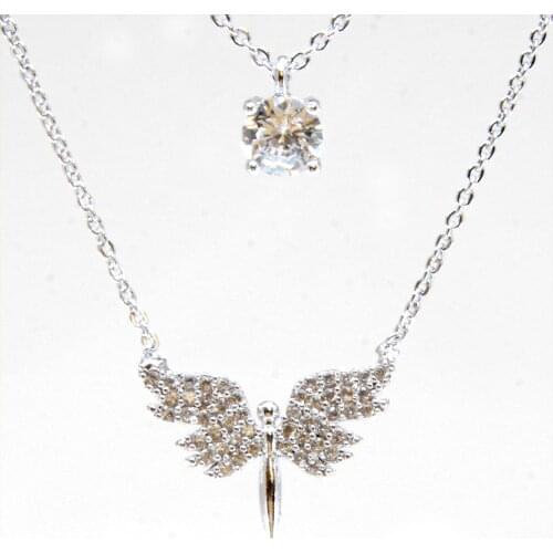 Elegant Ladies Necklace With Angel Figured Stone and Double Chain