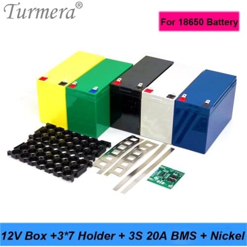 Turmera 12V 7Ah to 21Ah Battery Storage Box 3S 20A BMS 3X7 18650 Holder with Welding Nickel for Motorcycle Replace Lead-Acid Use