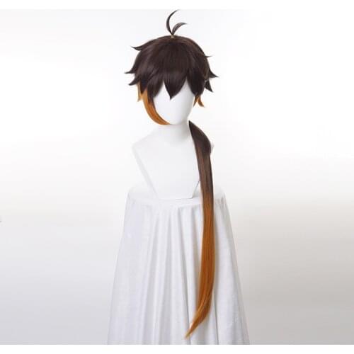 Genshin Impact ZhongLi Cosplay Wigs Gradient Brown Long Cosplay Wig Zhong Li Heat Resistant Synthetic Hair Game + Wig Cap