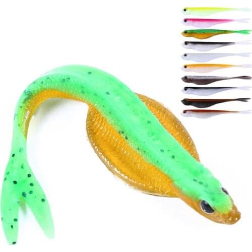 HOT 5Pcs 12cm Bicolor Double Tail Fake Bionic Lure Soft Fish Bait Fishing Accessory Fake Bionic Soft Fish Bait Fishing Accessory