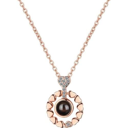 KOFSAC Elegant 925 Sterling Silver Heart Round Necklace Zircon Crystal Projection I Love You Pendant For Women Fashion Jewelry