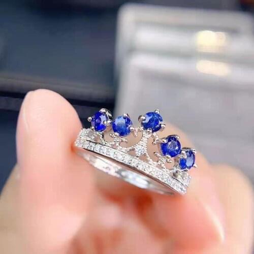 Natural Sapphire an Crown Ring S925 Sterling Silver Fine Fashion Charming Jewelry for Women Free Shipping MeibaPJFS