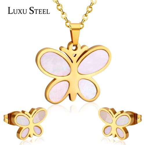 LUXUSTEEL Butterfly Earrings kids jewellery for girls Stainless Steel Babygirl 2020 Choker Collars Accessories Butterfly Pendant