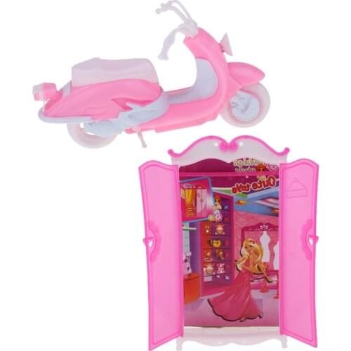 Simulation Miniature Wooden Furniture Toys Magi Deal Dollhouse Clothes Cabinet Motorcycle Motorbike for Kelly Toys For Dolls