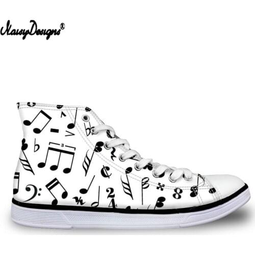 Noisydesigns Fashion Mens Vulcanized Shoe Music Notation Printing High Top Canvas Shoes for Teen Boy Casual Flats Canvas Shoes