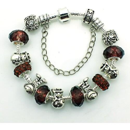 Fashion Europe Charm Bracelets Plating Ancient Silver Purple Murano Rhinestone Beads Infinity DIY Bracelets & Bangles Jewelry