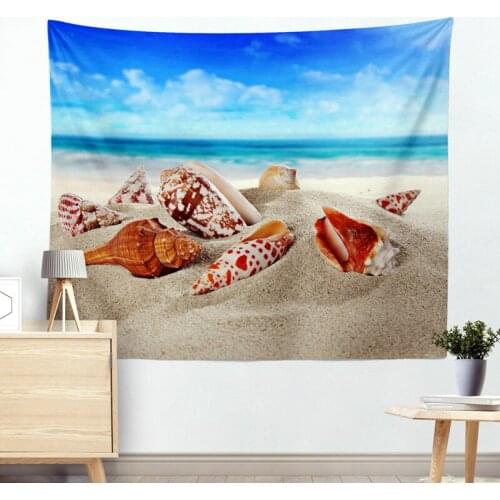 Seaside Scenery and Shell Tapestry for Livingroom Photography Wall Decor
