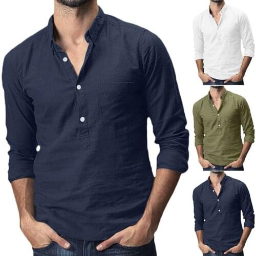 2021 Summer Mens Baggy Cotton Linen Solid Pocket Short Sleeve Turn-down Collar Shirts hawaiian Shirts Men Camisa Masculina