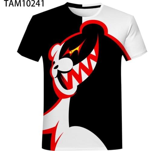 Monokuma mens Summer Short Sleeve T-shirt 2021 3D Cartoon Funny Youth Street Fashion Leisure Children Cute Oversized Top