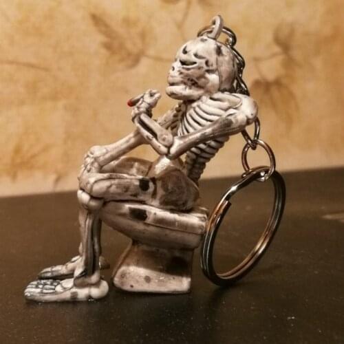 Men Skull Keychain Pendant Toilet Toilet Crafts Toilet Ghost Key Ring Key Ring Women Scary Skull Halloween Spoof Gift Wholesale