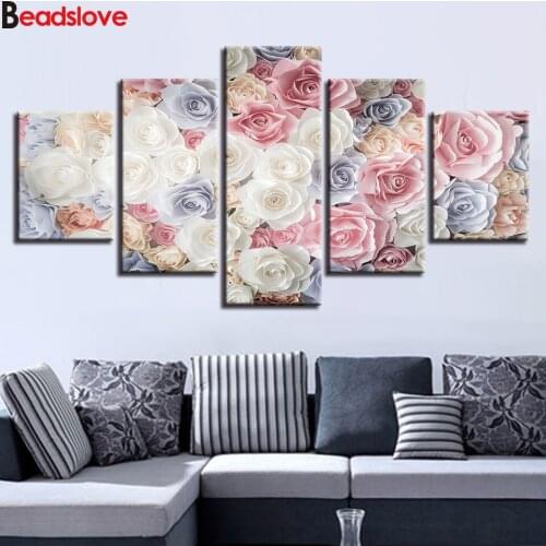 5 Pieces diamond mosaic Full square round drill diy 5d diamond painting rose cross stitch diamond embroidery Fresh flowers