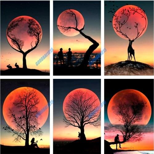 Full Square/Round Drill 5D DIY Diamond Painting Moon Branch Silhouette Diamond Embroidery Cross Stitch Kits Mosaic Home Decor