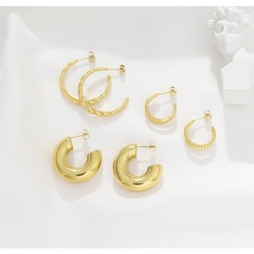 Stainless Steel C Hoops 18k Golden Couple Jewerly Sets 2021 Punk Twisted Thick Semi Circle Earrings Women Unusual Wedding Gift