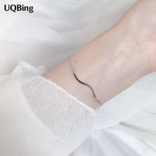 Simple Gold Silver Color Wave Shape Charm Bracelets For Women 925 Sterling Silver Jewelry