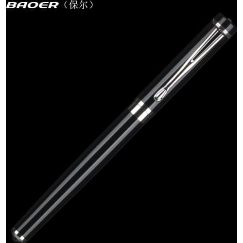 Stationery Promotion Baoer 521 Luxury Black and Silver Clip Fountain Pen 0.5mm Metal Ink Pens School Supplies Office Supplies