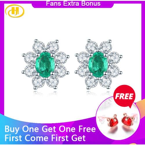 Hutang Natural Emerald Womens Earring 0.6 Carats Precious Emerald Stud Earring Romantic Classic Style for Anniversary Gift