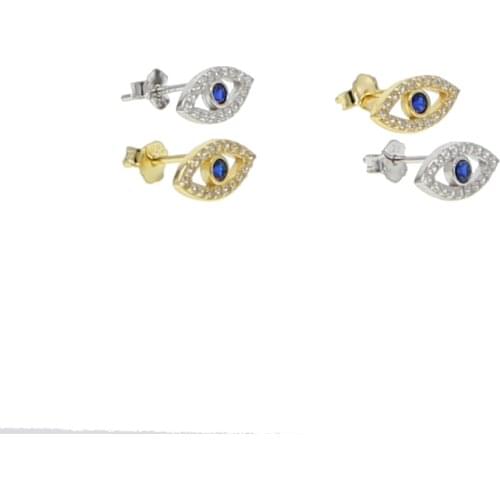 Earings Promotion Top Fashion Crystal Brinco Factory Fine Jewelry Micro Pave Cz Zirconia Turkish Evil Eye Stud 925 Earring
