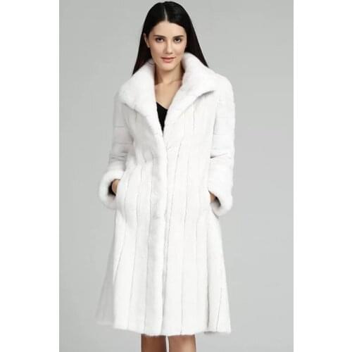 Brand luxury women natural mink fur jacket long style with sashes elegant lady high quality Imported winter fur coat