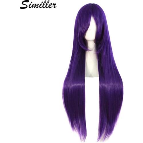 Similler 80 Cm Long Straight Cosplay Wig Black Purple Red Pink Blue Green White Gray Brown Synthetic Hair Wigs