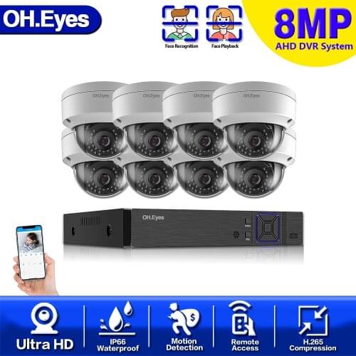 H.265 8CH DVR CCTV System 4K HDMI AHD DVR 8PCS 8.0MP IR Outdoor Security Waterpfoof Camera Surveillance Kit Mobile Phone Remote