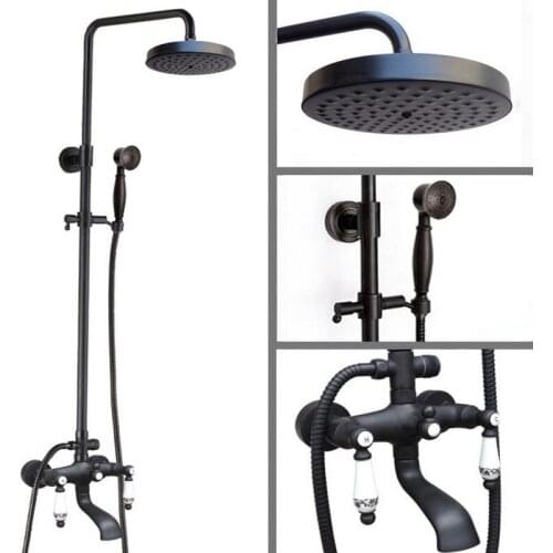 Shower Faucets Black Oil Rubbed Brass Bathroom Shower Mixer Faucet Set Rain Shower Head Round Wall Mounted Bathtub Faucet ahg127