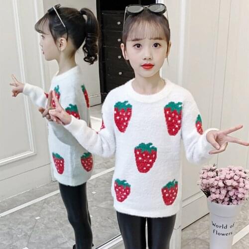 Girls Sweater Babys Coat Outwear 2021 Strawberry Thicken Warm Winter Autumn Knitting Scoop Jacket Formal School Childrens Clot